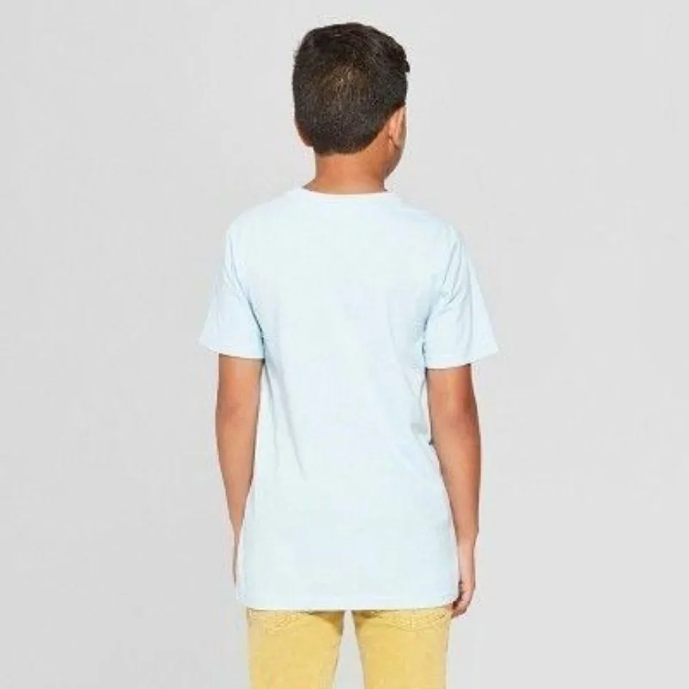 Cat & Jack Boys' Blue Yeti Short Sleeve Shirt Medi